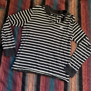 Black/white striped Obey polo long sleeve